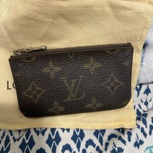 Vintage Louis Vuitton Brown Monogram Key Cles with Gold Zipper
